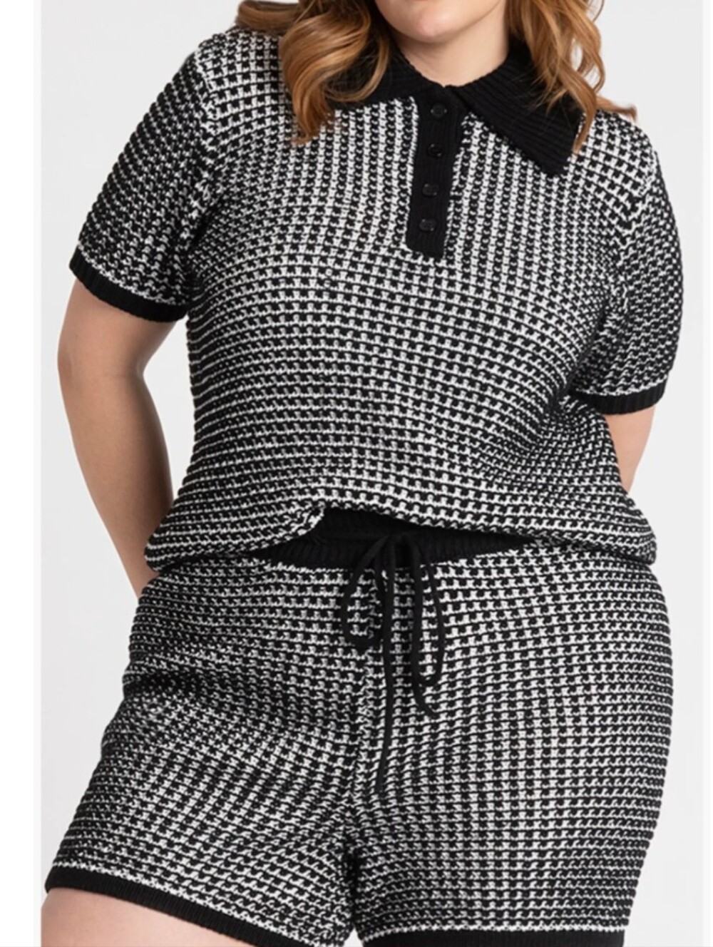NWT Eloquii Black & White Patterned Knit Polo